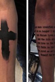 Arm Black Religious Cross and Scripture Letter Tattoo Pattern