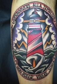 Phare de bras de couleur dans le motif de tatouage de tempête