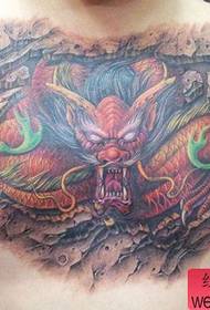 muške grudi prije dominirajuće boje zmaj tetovaža uzorak 148938 - popularni dominirajući cvjetni krak zmaj tetovaža rukopis