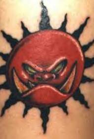 Värillinen vihainen aurinko symboli tatuointi kuva