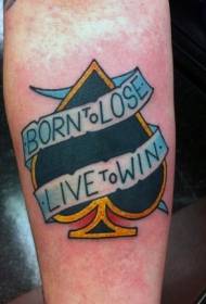 Arm colored spades with letter tattoo pattern