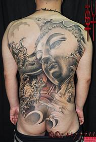 the whole back to the leg of the cool dragon Buddha head tattoo pattern