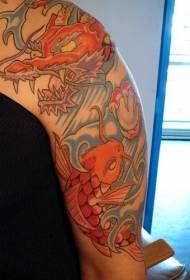 Arm Shoulder Japanese Koi and Dragon Tattoo Pattern