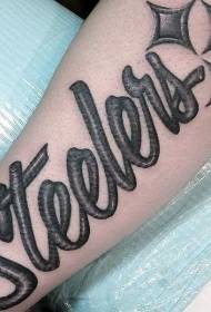 arm black stone-style letter with star tattoo