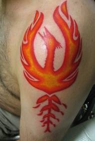 modello di tatuaggio simbolo spalla maschio rosso fenice 148062 - Modello di tatuaggio fenice minimalista di colore del braccio
