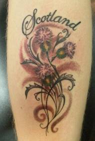Rokas krāsas skotu burtu ziedu tetovējuma raksts