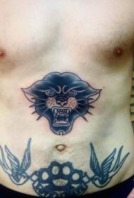portrait of abdomen panther and letter swallow tattoo pattern