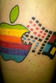 kleurvolle appel en internet logo tattoo patroon