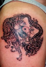 I-yin enkulu kunye ne-yang gig ye-tiger dragon tattoo iphethini