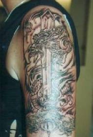 dragon and sword black tattoo pattern