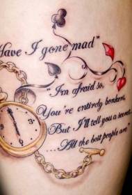 beautiful golden clock combined with letter tattoo pattern