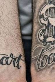 Pols swarte dollar faluta symboal en letter tattoo patroan