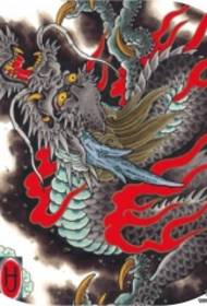 Tradicinio japonų stiliaus drakono spalvos tatuiruotės modelio rankraštis