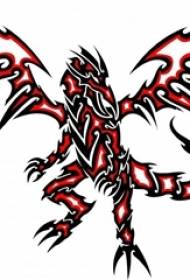 Schiță linie roșie și neagră creativă tatuaj totem dragon dominator