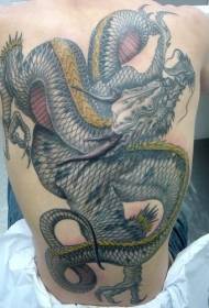 Japonský barevný drak plný zpět tetování vzor