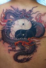 Ин Yang Yang Клюки и Дракон пламък татуировка модел