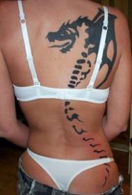 girl back dragon skeleton black tattoo pattern