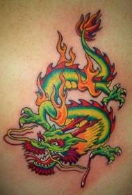 Asian green Dragon and Flame Tattoo Pattern