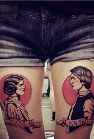 Kāju vintage retro stila Leia portreta tetovējuma attēls