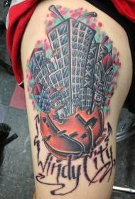 Illustrator Style Tattoo Picture of Leg Color Big City