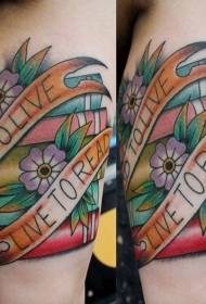 shoulder colored thick book and flower decorative tattoo picture