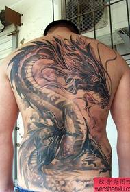 super handsome cool black and white full back European and American dragon tattoo pattern