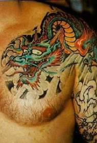 Half A Color Dragon Tattoo Pattern 148439 - Zadní japonský drak Tattoo Pattern