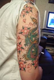 Big arm dragon and flower tattoo pattern