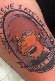 Simpsono animacinio filmo portretas su raidės tatuiruotės modeliu