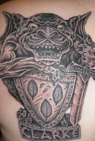 Back Brown Gargoyle and Shield Tattoo Pattern