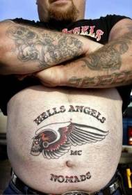 male belly wings and skull logo letter tattoo pattern