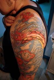 Patron de tatuatge de drac asiàtic vermell i bola de cristall