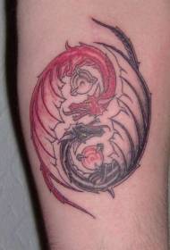 yin and yang gossip with red and black dragon tattoo pattern