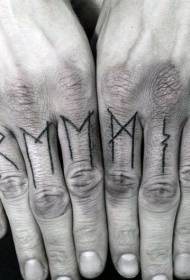 指シンプルな黒文字のタトゥーパターン