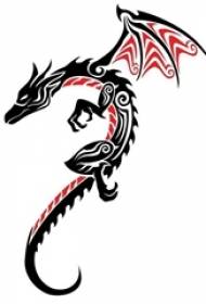 Rdeča in črna skica, ki upodablja kreativni totemski zmaj, čudovit rokopis tetovaže