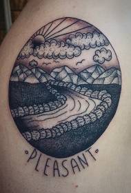 shoulder brown small round carved mountain road tattoo picture