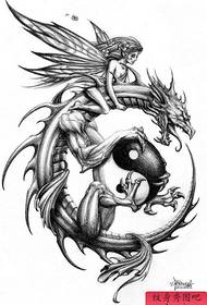 классический популярный европейский и американский рисунок татуировки дракона и эльфа