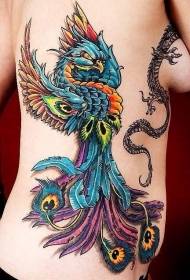 female waist side color phoenix tattoo pattern