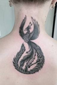 gadis kembali hitam abu-abu titik sketsa duri keterampilan kreatif gambar tato phoenix