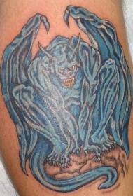 手臂蓝色的石像鬼纹身图案