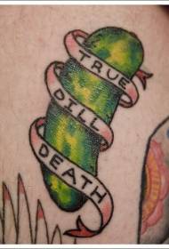 Letras em inglês e padrão de tatuagem de pepino