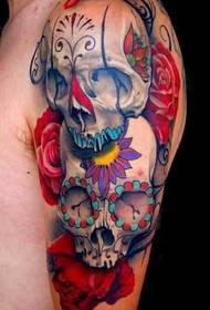 arm skull skull flower tattoo pattern