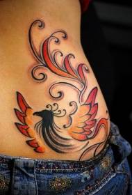 waist simple color phoenix tattoo pattern