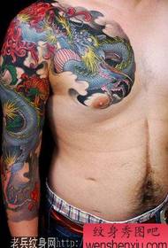shawl dragon Tattoo pattern: a colorful half-breasted shawl dragon chrysanthemum tattoo pattern