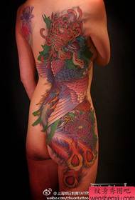 female back side waist to hip good-looking color phoenix tattoo pattern