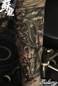 leg domineering super handsome black and white death tattoo pattern