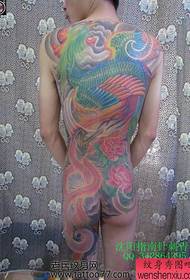 красивий повну спину фенікс татуювання візерунок