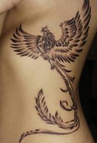 fiúk oldalsó derék fekete szürke vázlatpont tüske készség kreatív nagy terület Phoenix tetoválás minta
