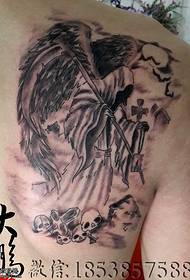 Back Shoulder Black and White Death Tattoo Pattern