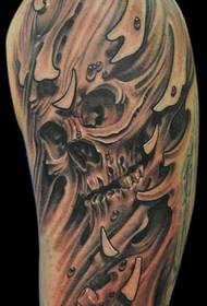arm skull water wave tattoo pattern